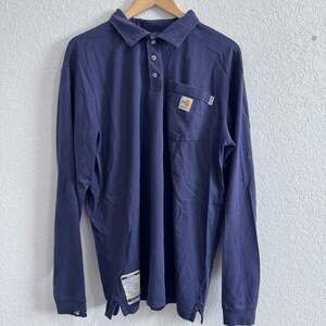 CARHARTT MEN'S FR LONG SLEEVE POCKET WORK SHIRT large tall navy blue GUC